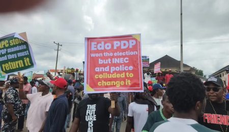 We Will Reclaim Our Stolen Mandate, Says Edo PDP Chairman During Protest Against INEC we-will-reclaim-our-stolen-mandate,-says-edo-pdp-chairman-during-protest-against-inec
