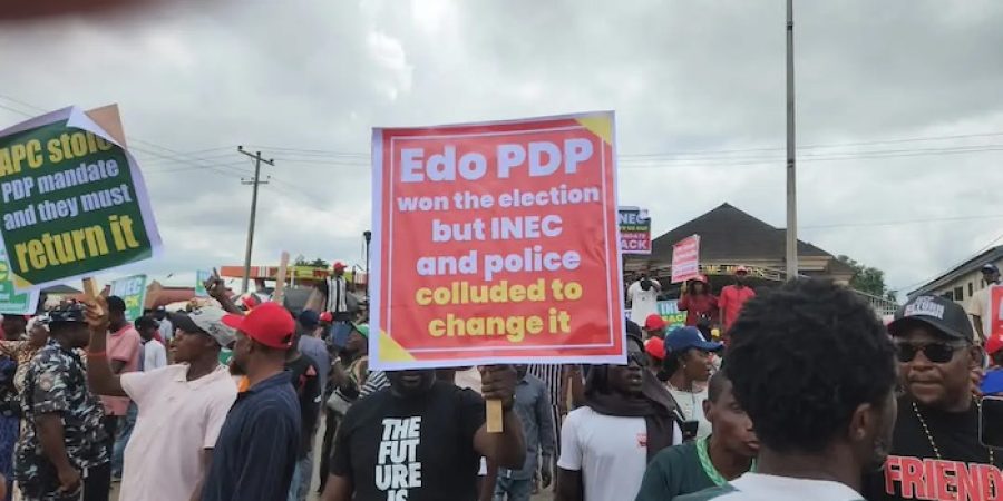We Will Reclaim Our Stolen Mandate, Says Edo PDP Chairman During Protest Against INEC we-will-reclaim-our-stolen-mandate,-says-edo-pdp-chairman-during-protest-against-inec
