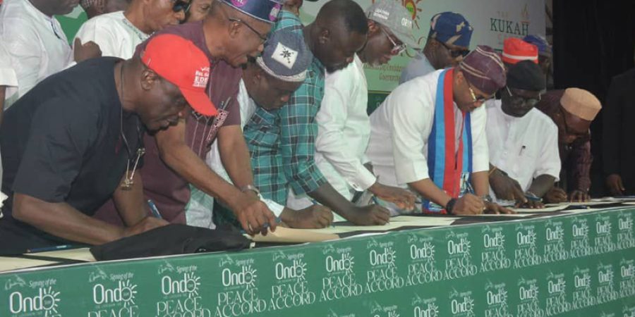 APC, PDP, Others Sign Peace Accord Ahead of Ondo Poll apc,-pdp,-others-sign-peace-accord-ahead-of-ondo-poll
