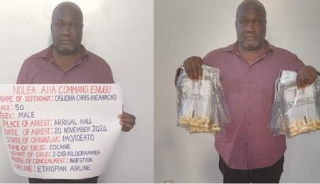 NDLEA Arrests Businessman at Enugu Airport for Ingesting 90 Wraps of Cocaine ndlea-arrests-businessman-at-enugu-airport-for-ingesting-90-wraps-of-cocaine