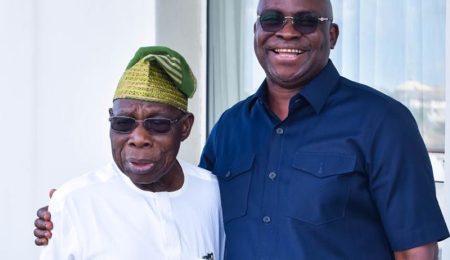 fayose-meets-obasanjo-in-abeokuta,-holds-closed-door-talks-at-oopl