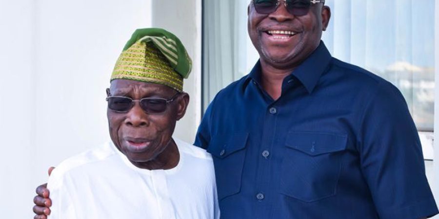 fayose-meets-obasanjo-in-abeokuta,-holds-closed-door-talks-at-oopl