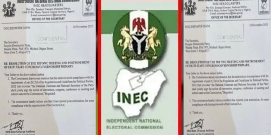 Ekiti PDP Primary: INEC Says Circulating Postponement Letter Is Fake ekiti-pdp-primary:-inec-says-circulating-postponement-letter-is-fake